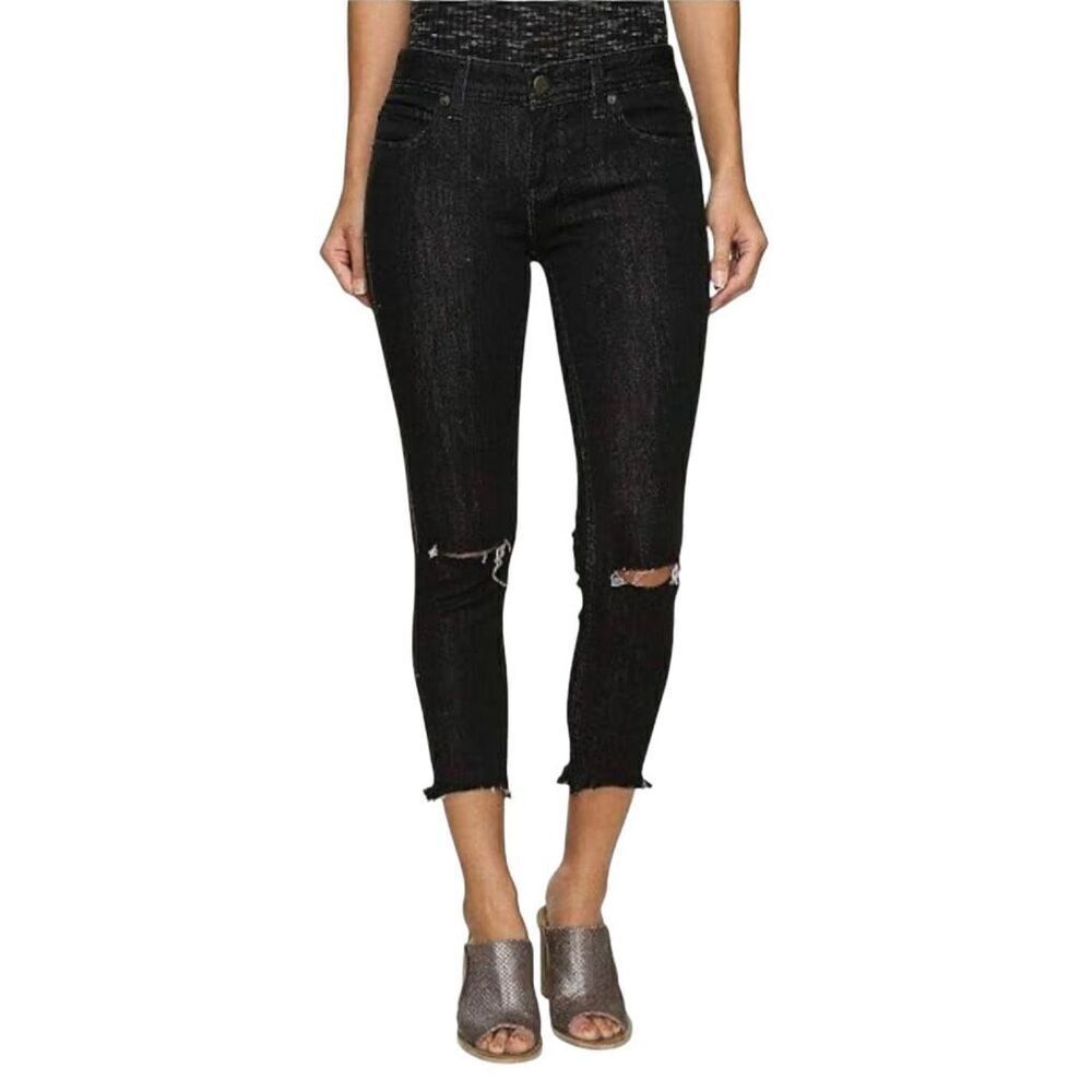 Free People NWT black distressed skinny ankle jeans size 24